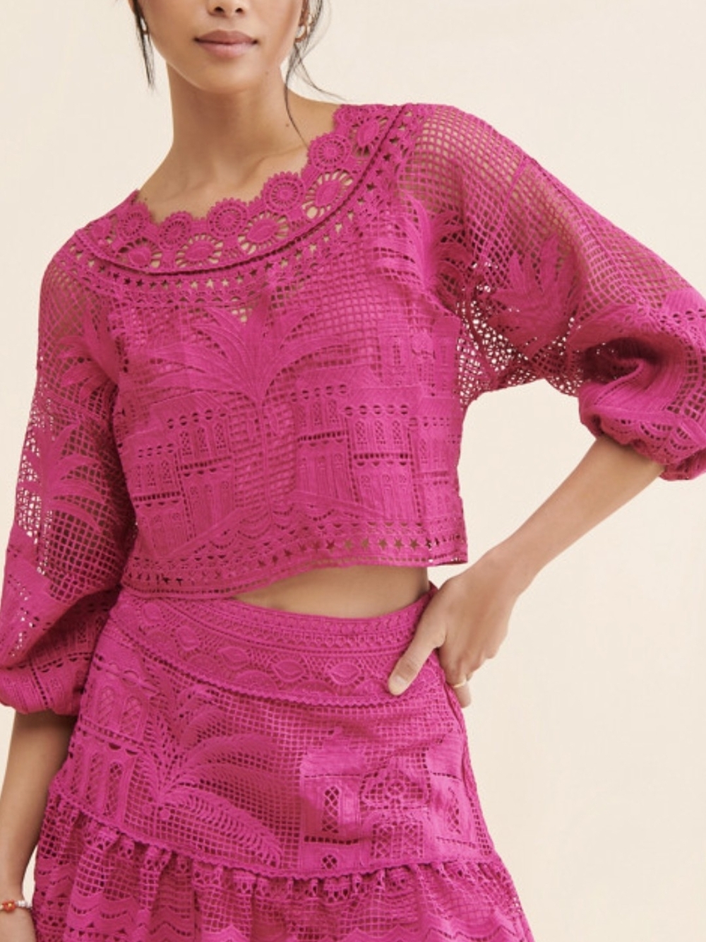 FARM RIO Alucina Crochet Lace Crop Top Sz Sm & Mini Skirt Sz Med